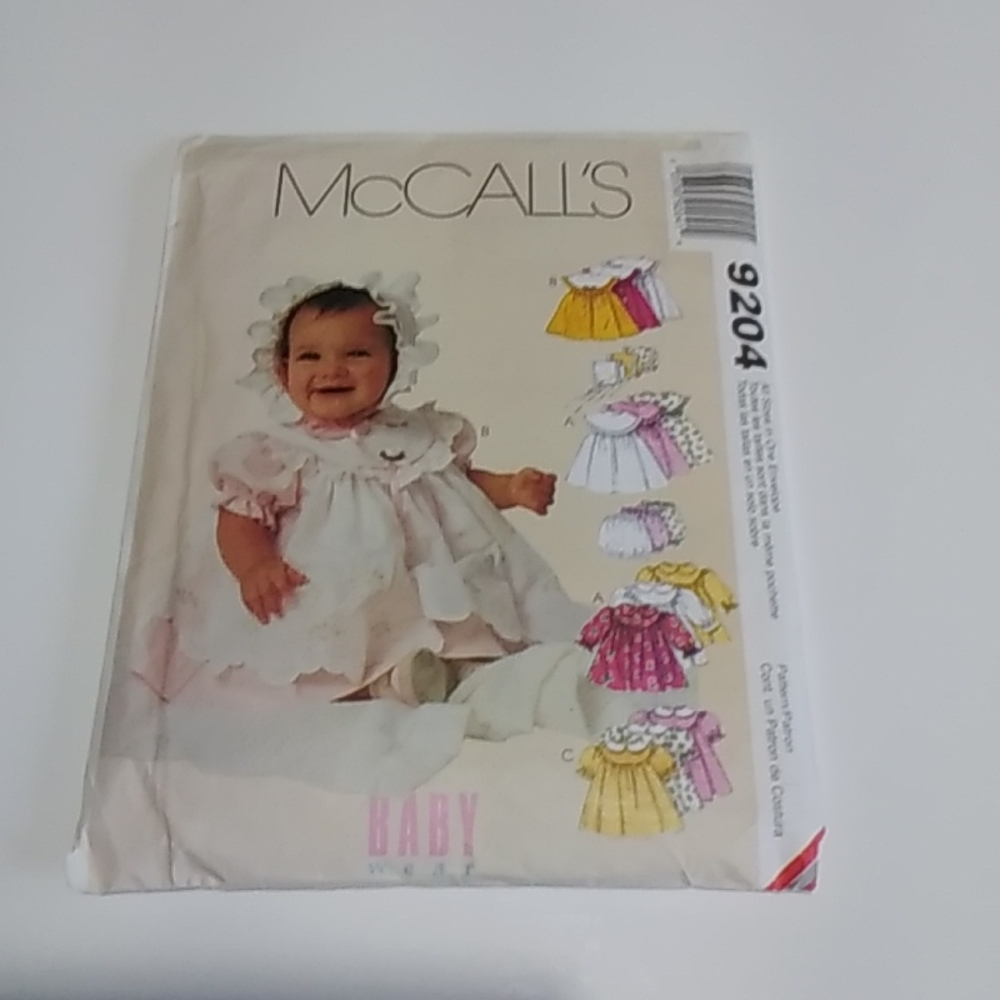 McCall's #9204 SZ Newborn to Medium Baby Wear Vintage Pattern